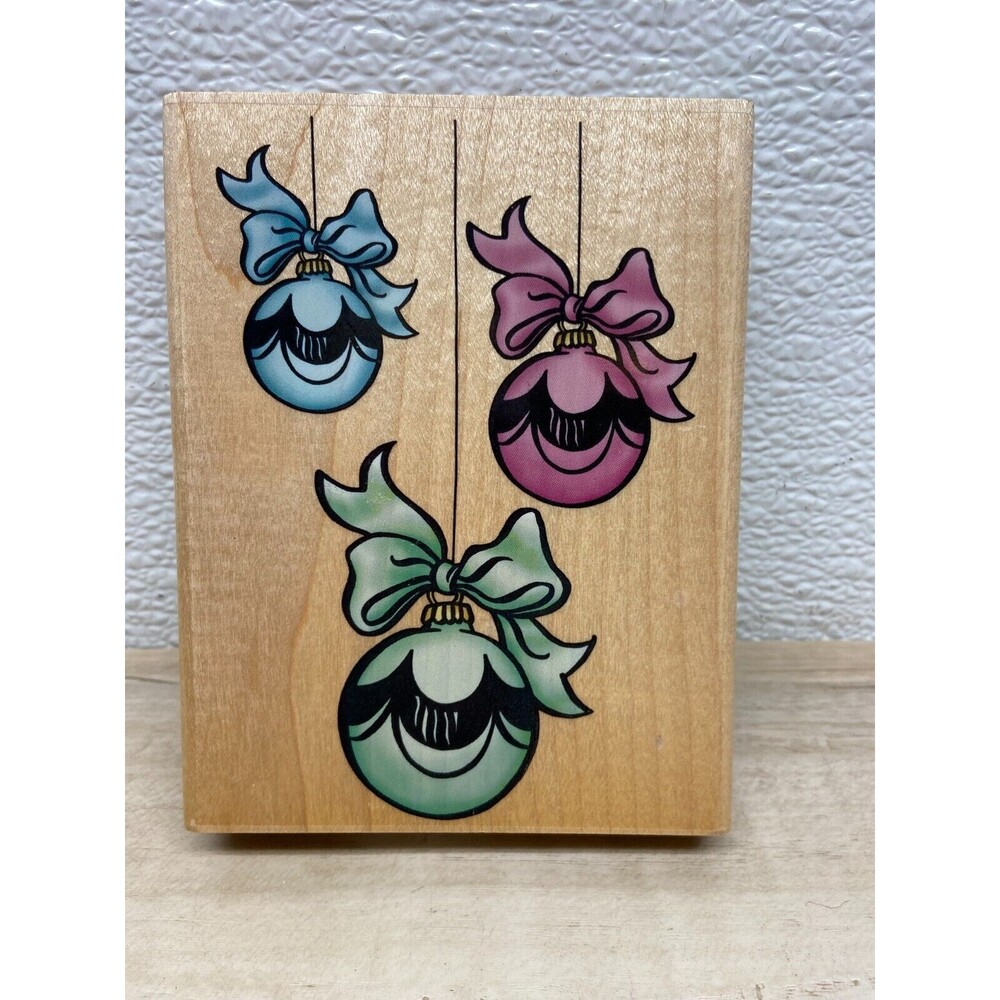 Vtg 2000 Stampendous Ornament Trio Wood Mounted Rubber Stamp